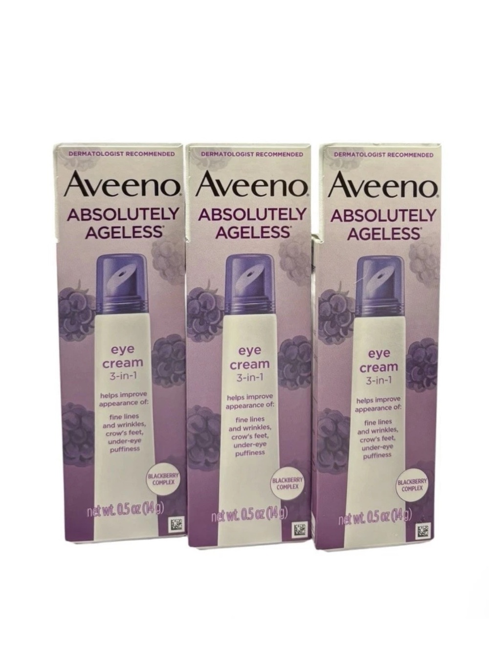 (3) Aveeno Absolutely Ageless Eye Cream 3-in-1 Wrinkles Lines Blackberry 0.5oz